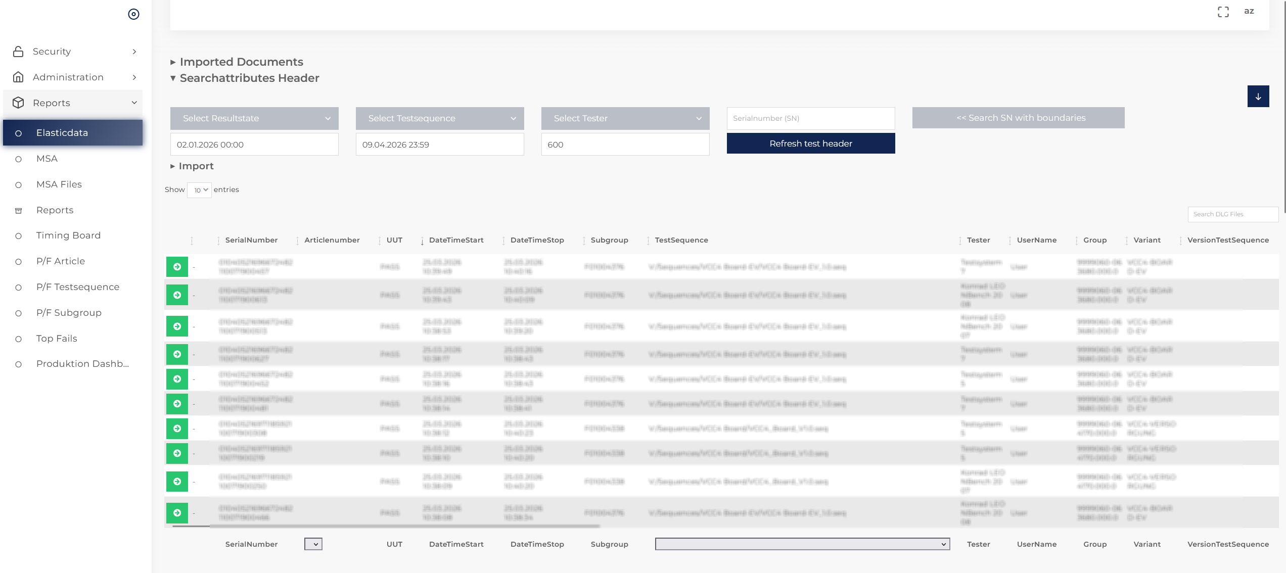 GMEX Marvin Elasticdata – Testergebnis-Suche und Seriennummernverfolgung